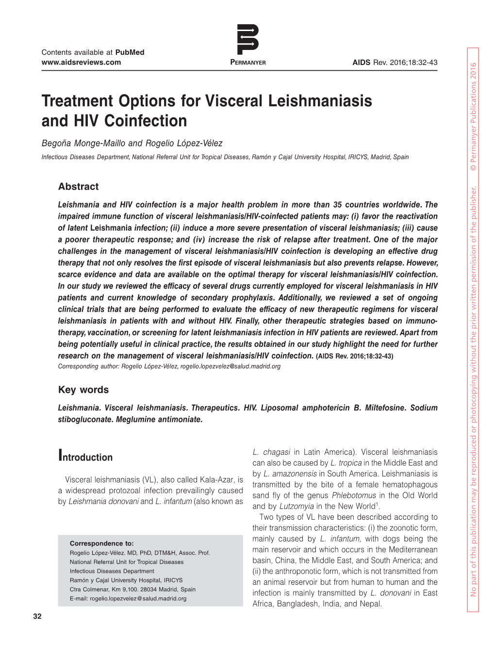 Treatment Options for Visceral Leishmaniasis and HIV Coinfection