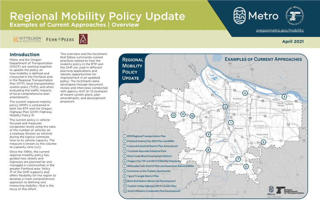 Regional Mobility Policy Update Examples of Current Approaches | Overview Oregonmetro.Gov/Mobility