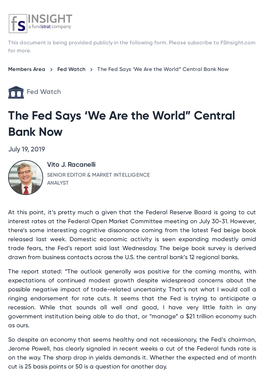 The Fed Says ‘We Are the World” Central Bank Now