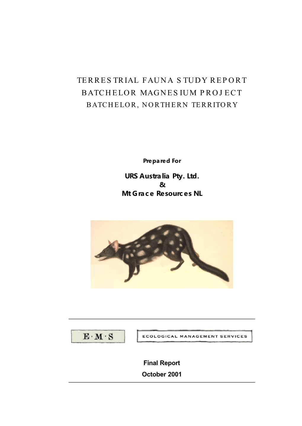 Terrestrial Fauna Study Report Batchelor Magnesium Project Batchelor, Northern Territory