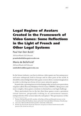 Legal Regime of Avatars Created in the Framework Of