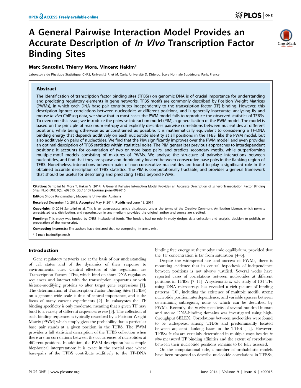 A General Pairwise Interaction Model Provides an Accurate Description of in Vivo Transcription Factor Binding Sites