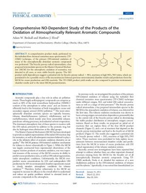 Comprehensive NO-Dependent Study of the Products of the Oxidation of Atmospherically Relevant Aromatic Compounds Adam W
