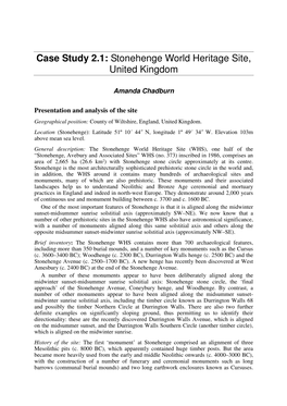 Case Study 2.1: Stonehenge World Heritage Site, United Kingdom