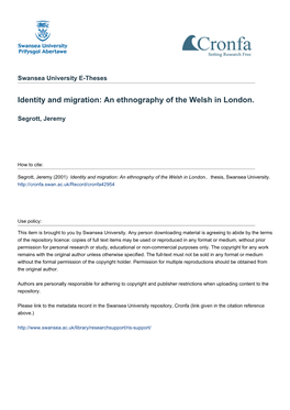 Identity and Migration: an Ethnography of the Welsh in London