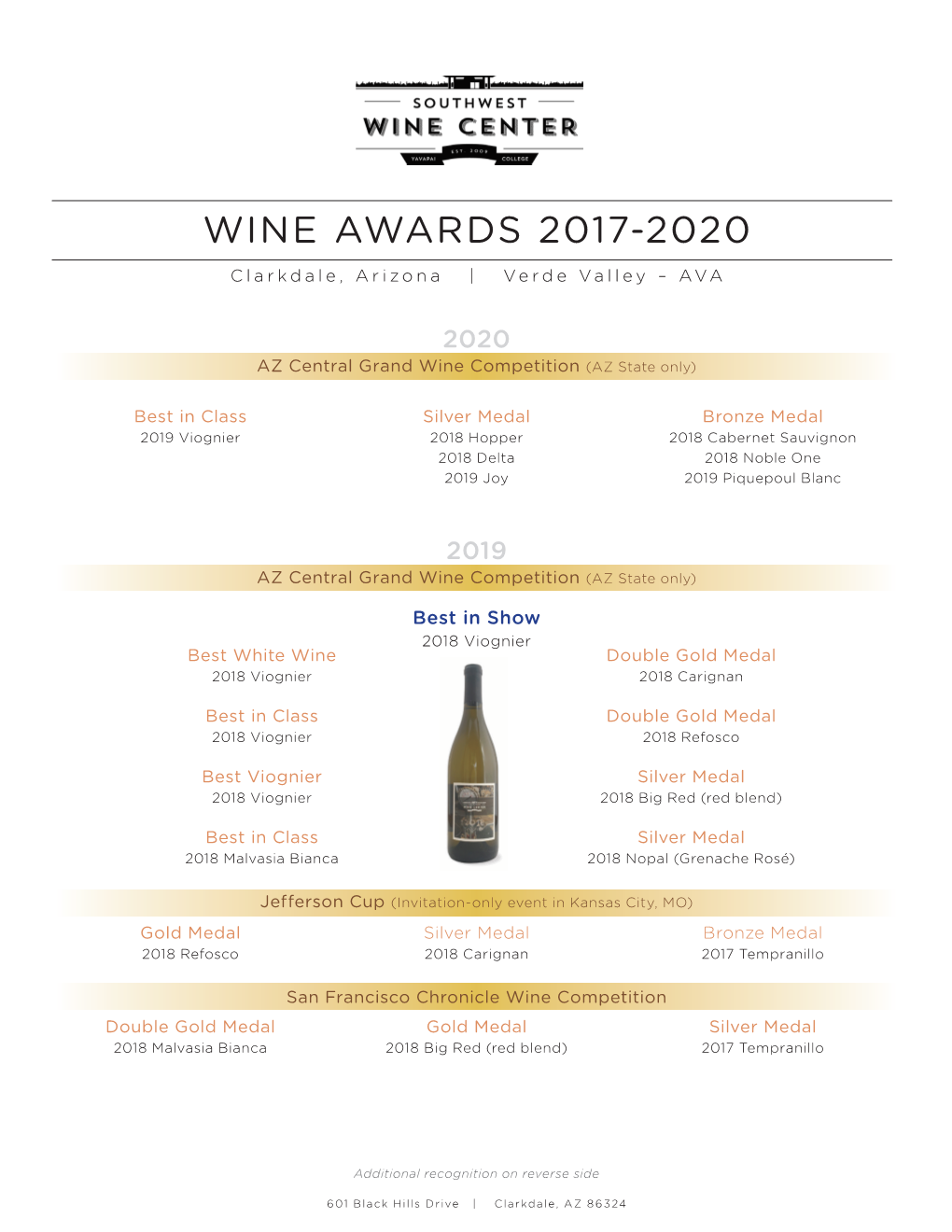 WINE AWARDS 2017-2020 Clarkdale, Arizona | Verde Valley – AVA