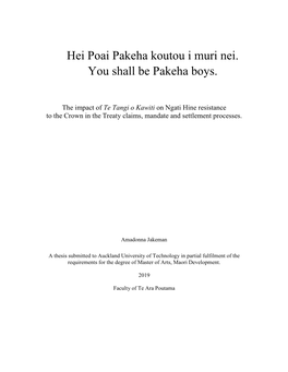 Te Tangi O Kawiti on Ngati Hine Resistance to the Crown in the Treaty Claims, Mandate and Settlement Processes