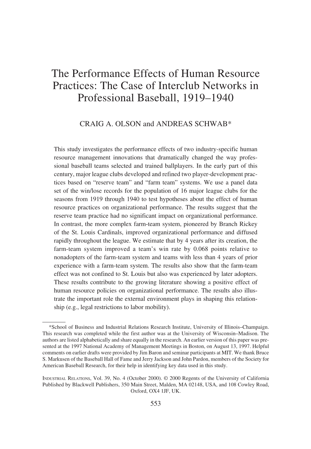 The Case of Interclub Networks in Professional Baseball, 1919–1940