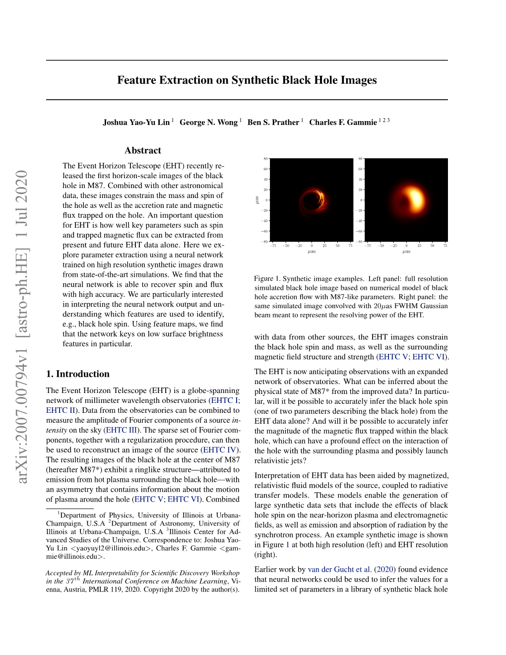 Feature Extraction on Synthetic Black Hole Images