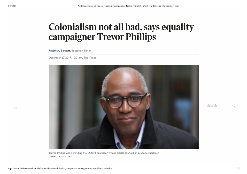 Colonialism Not All Bad, Says Equality Campaigner Trevor Phillips | News | the Times & the Sunday Times