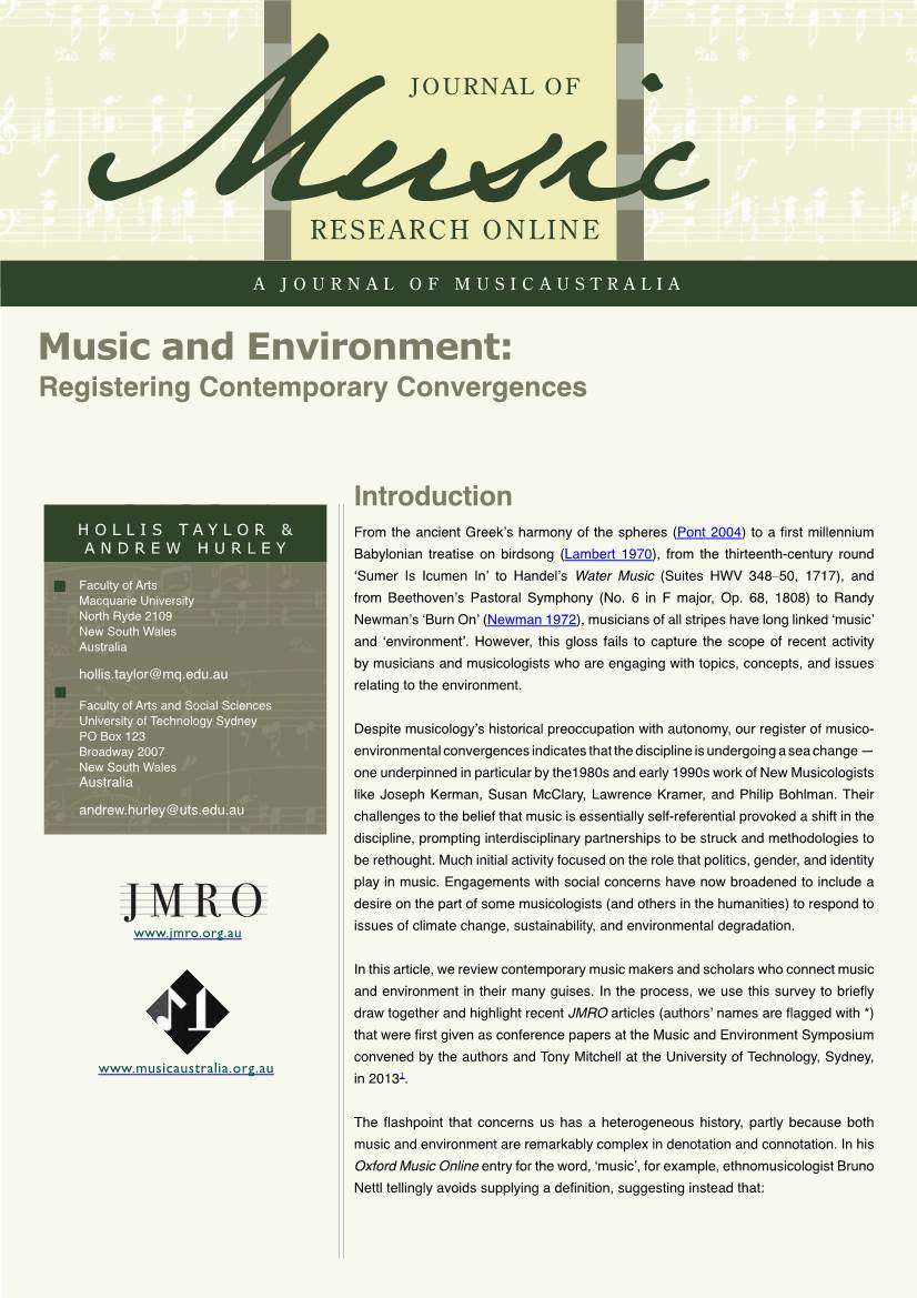 Music and Environment: Registering Contemporary Convergences
