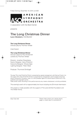 The Long Christmas Dinner Leon Botstein, Conductor