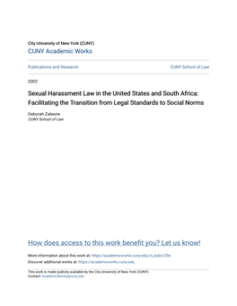 Sexual Harassment Law in the United States and South Africa: Facilitating the Transition from Legal Standards to Social Norms
