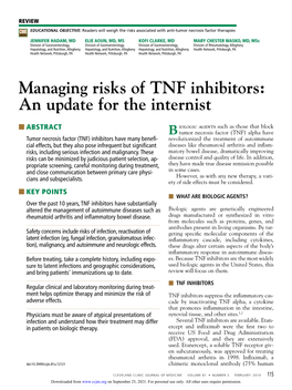 Managing Risks of TNF Inhibitors: an Update for the Internist