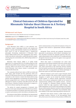 Clinical Outcomes of Children Operated for Rheumatic Valvular Heart Disease in a Tertiary Hospital in South Africa