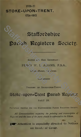 Stoke on Trent Parish Register, 1754-1812