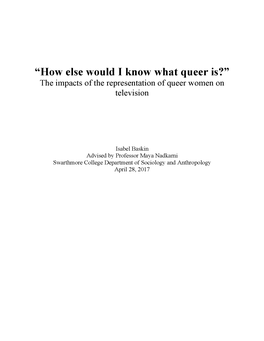 "How Else Would I Know What Queer Is?" the Impacts of the Representation of Queer Women on Television