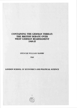 The British Debate Over West German Rearmament 1949-55