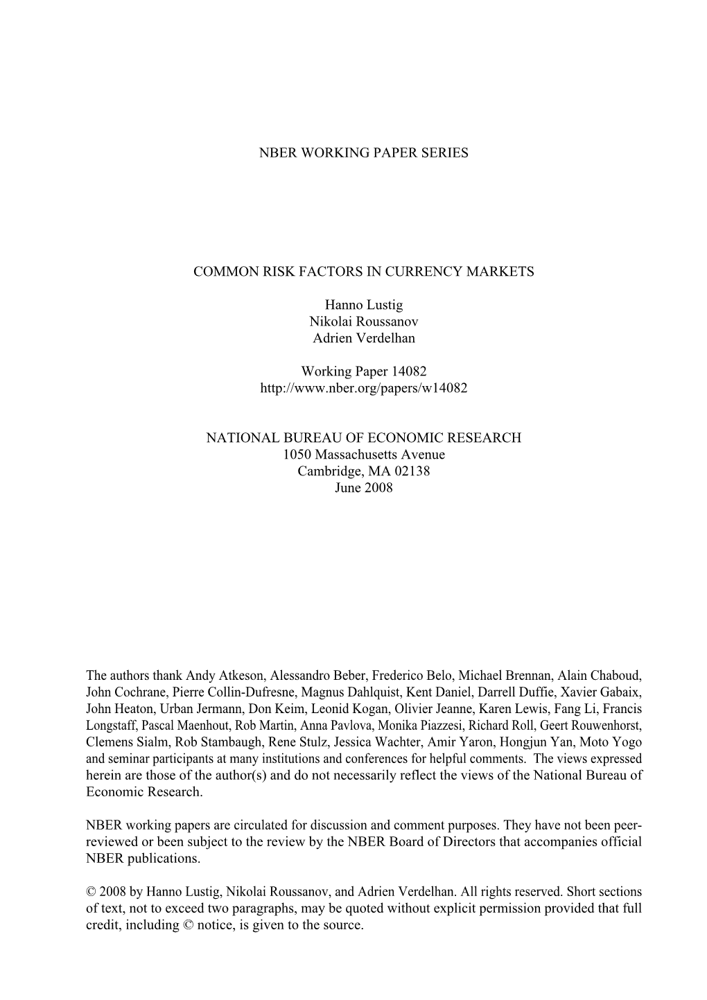 Nber Working Paper Series Common Risk Factors In