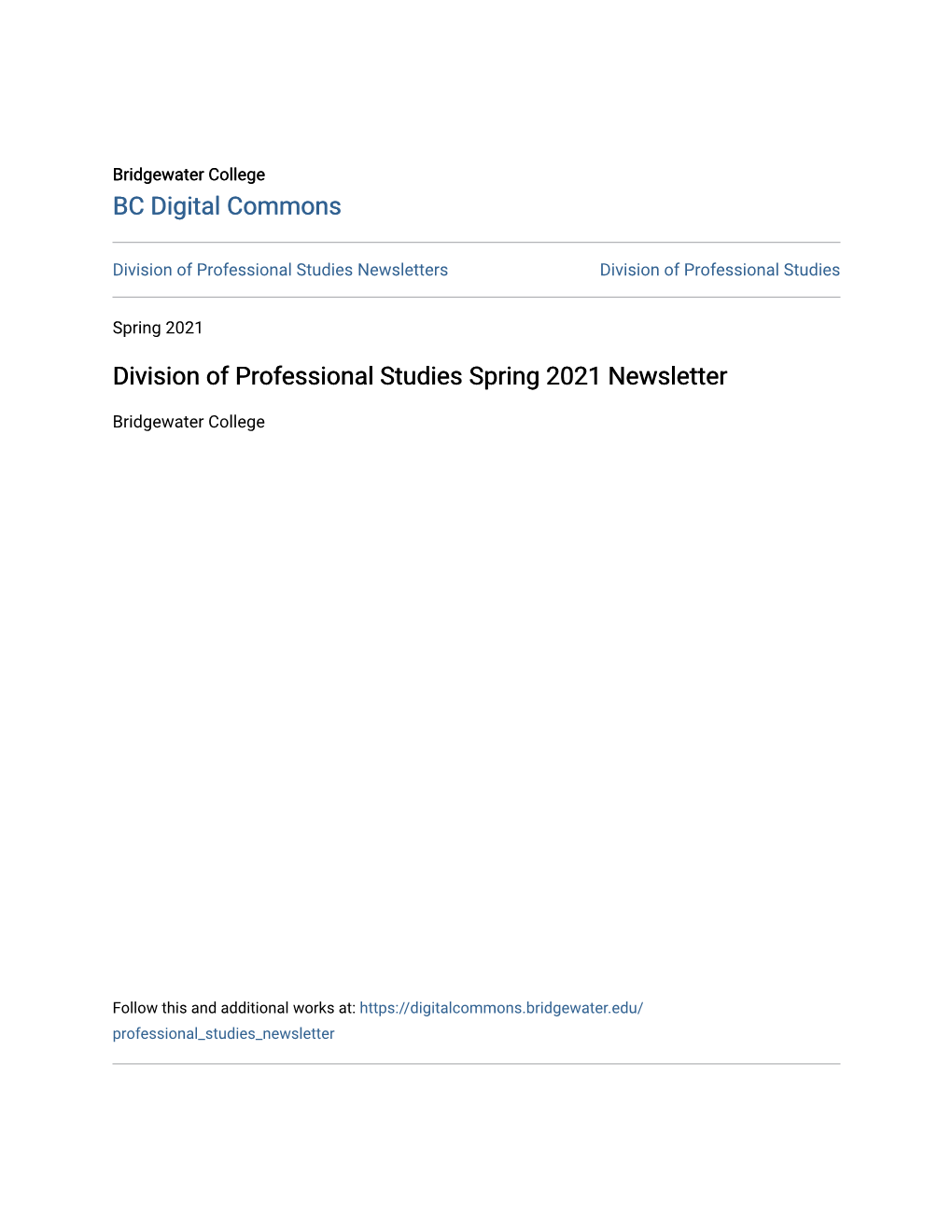Division of Professional Studies Spring 2021 Newsletter