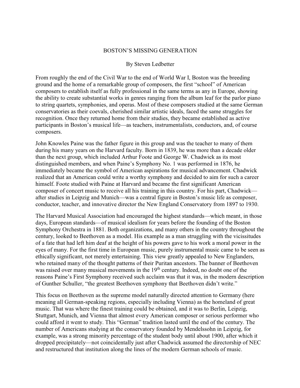 BOSTON's MISSING GENERATION by Steven Ledbetter from Roughly the End of the Civil War to the End of World War I, Boston Was Th