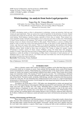 Witch-Hunting: an Analysis from Socio-Legal Perspective