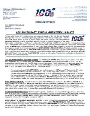 Afc South Battle Highlights Week 15 Slate