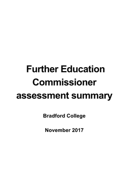 Further Education Commissioner Assessment Summary-Bradford