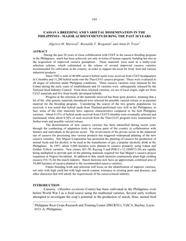 193 Cassava Breeding and Varietal Dissemination In