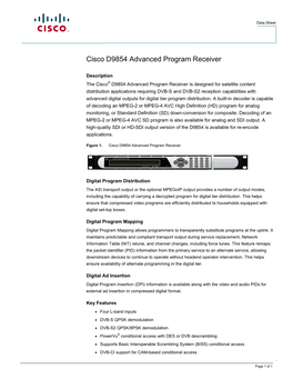 Data Sheet, Cisco D9854 Advanced Program Receiver