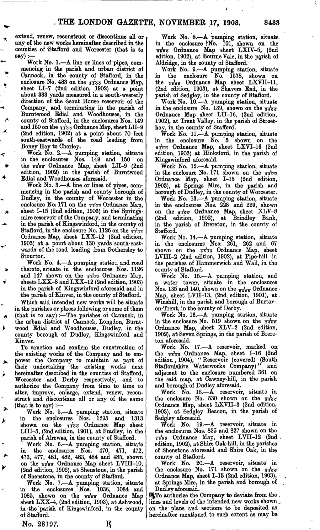 THE LONDON GAZETTE, NOVEMBER 17, 1908. 8433 Extend, Renew, Reconstruct Or Discontinue All Or Work No