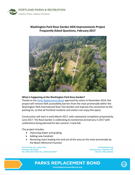 Washington Park Rose Garden ADA Improvements Project Frequently Asked Questions, February 2017