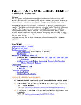 FALUN DAFA) RESOURCE GUIDE (Updated to 10 December 2008)
