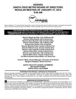 SANTA CRUZ METROPOLITAN TRANSIT DISTRICT Presented By: Lynn Robinson, Board Chair