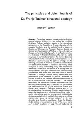The Principles and Determinants of Dr. Franjo Tuđman's National Strategy