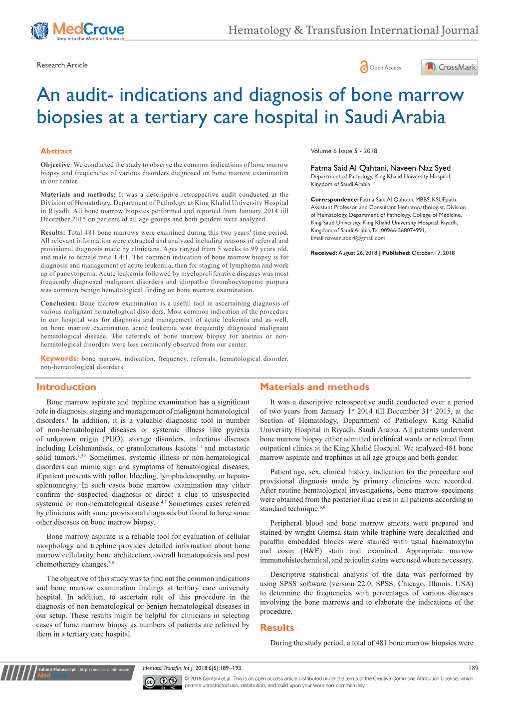 An Audit- Indications and Diagnosis of Bone Marrow Biopsies at a Tertiary Care Hospital in Saudi Arabia