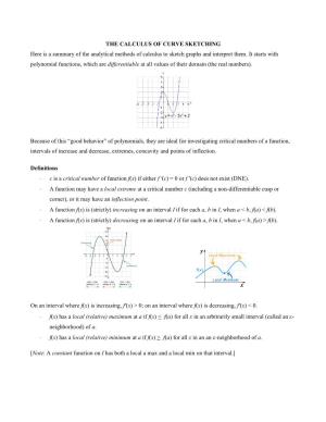 THE CALCULUS of CURVE SKETCHING Here Is a Summary of the Analytical Methods of Calculus to Sketch Graphs and Interpret Them
