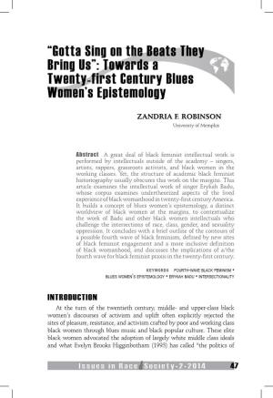 Gotta Sing on the Beats They Bring Us”: Towards a Twenty-First Century Blues Women’S Epistemology