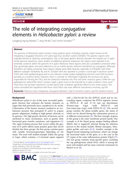 The Role of Integrating Conjugative Elements in Helicobacter Pylori: a Review Langgeng Agung Waskito1,2, Jeng Yih-Wu3 and Yoshio Yamaoka1,4,5*