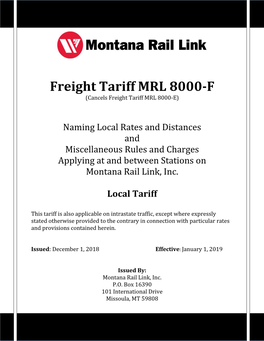 Freight Tariff MRL 8000-F (Cancels Freight Tariff MRL 8000-E)