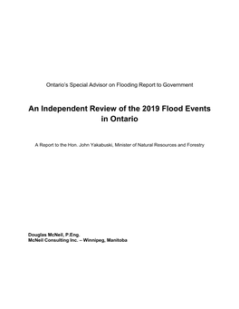 An Independent Review of the 2019 Flood Events in Ontario