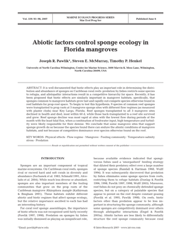 Abiotic Factors Control Sponge Ecology in Florida Mangroves