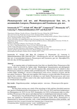 Phomatosporales Ord. Nov. and Phomatosporaceae Fam