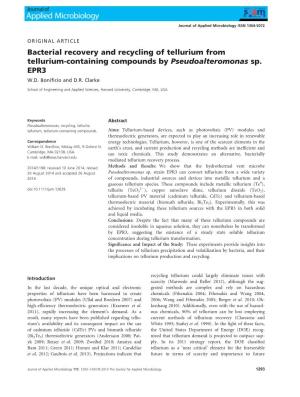 Bacterial Recovery and Recycling of Tellurium from Telluriumcontaining