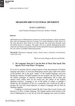 Shakespeare's Cultural Diversity