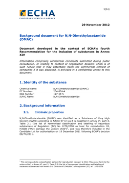Background Document for N,N-Dimethylacetamide (DMAC)