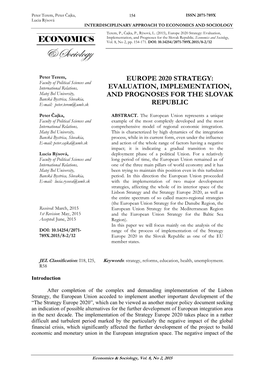 Europe 2020 Strategy: Evaluation, Implementation, and Prognoses for the Slovak Republic, Economics and Sociology, Vol