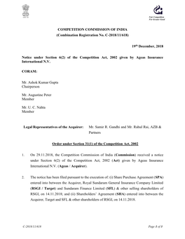COMPETITION COMMISSION of INDIA (Combination Registration No