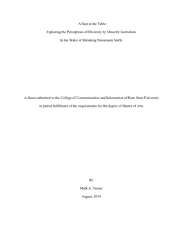 Exploring the Perceptions of Diversity by Minority Journalists in the Wake of Shrinking Newsroom Staffs A