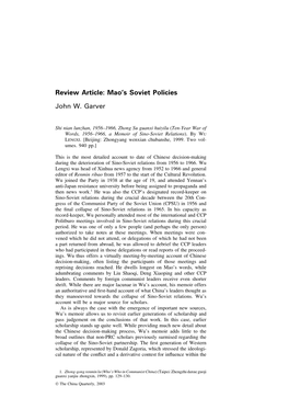 Review Article: Mao's Soviet Policies John W. Garver